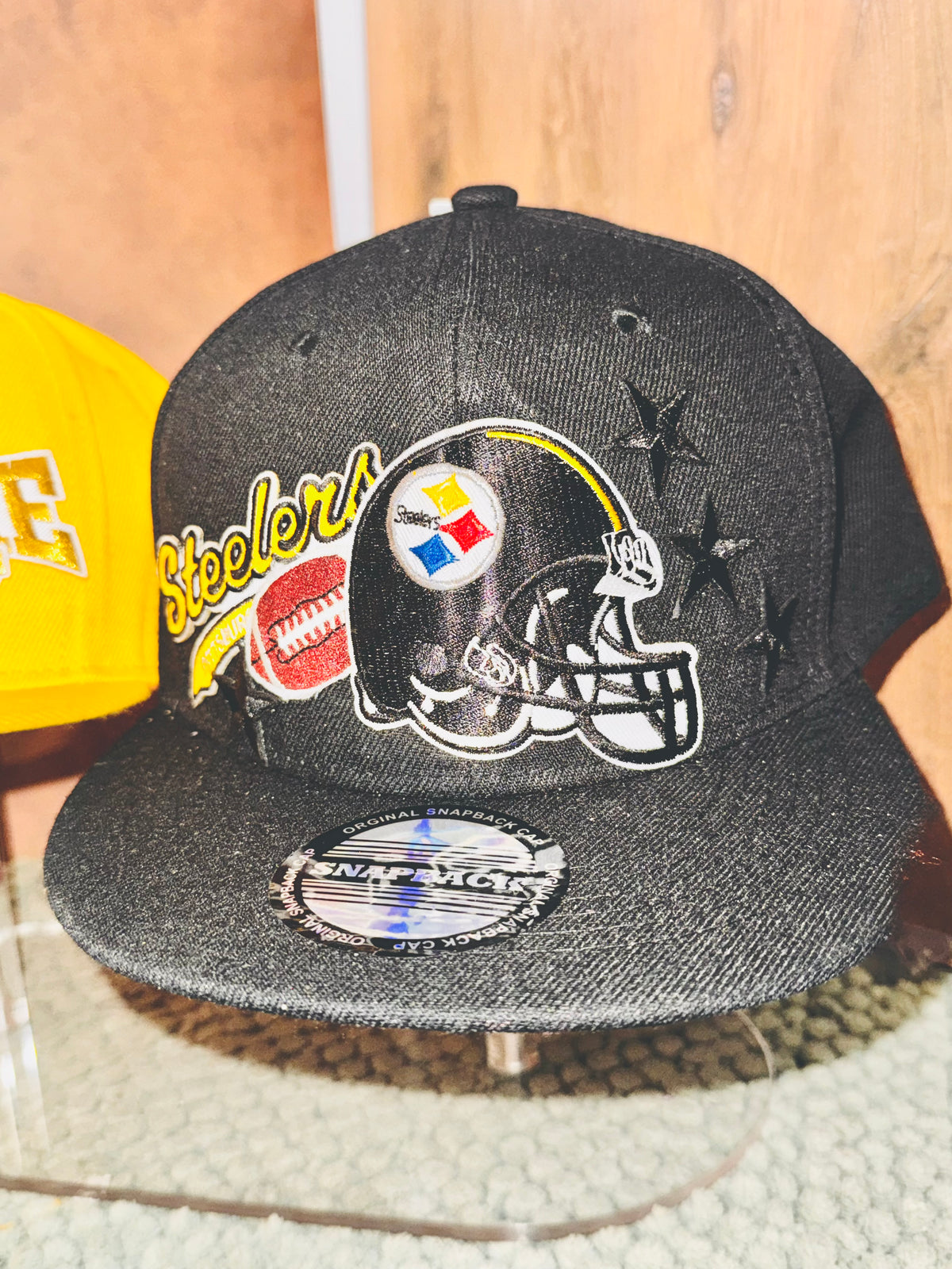 Black Pittsburgh Football Helmet Snapback Hat