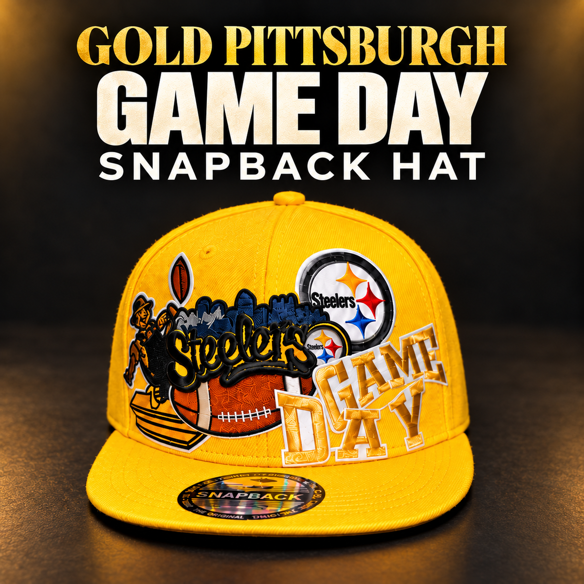 Gold Pittsburgh Game Day Snapback Hat