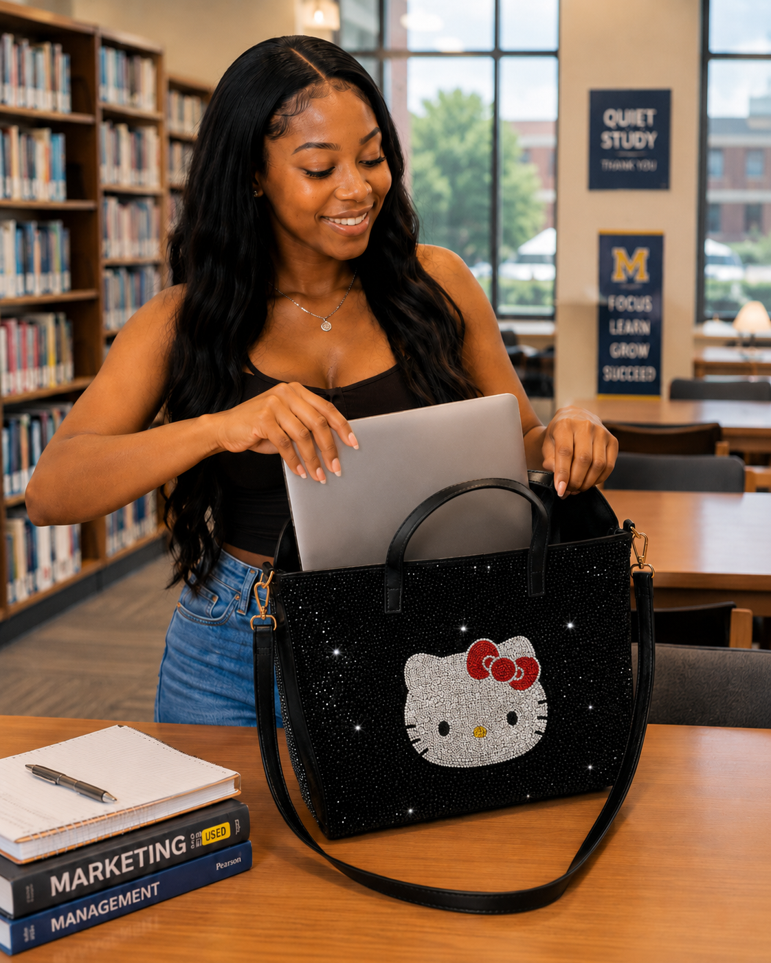 Sparkling Kat Rhinestone Tote Bag