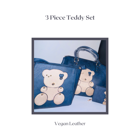 Royal Blue Teddy Charm 3-Piece Handbag Set