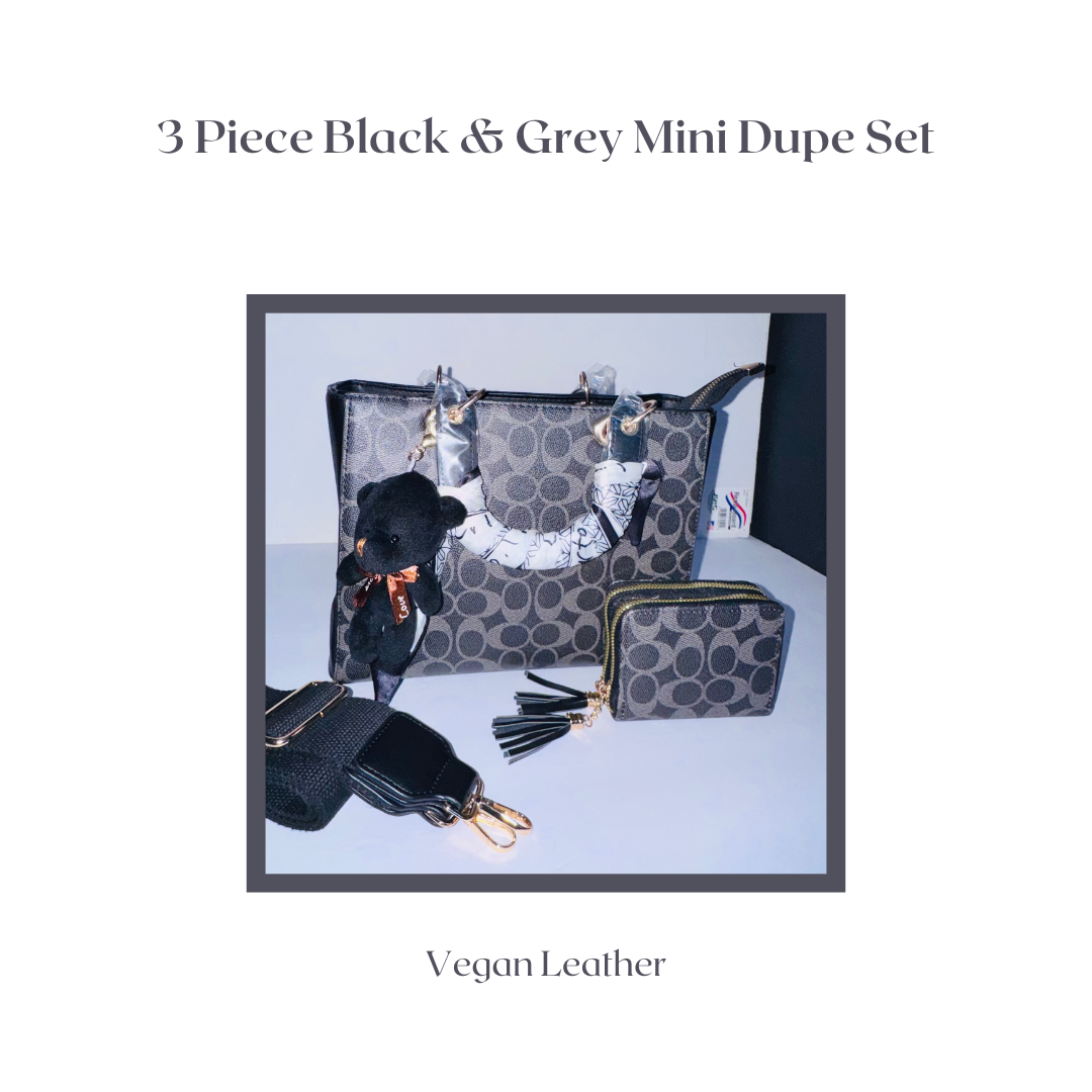Signature Black & Grey 3-Piece DUPE Handbag Set