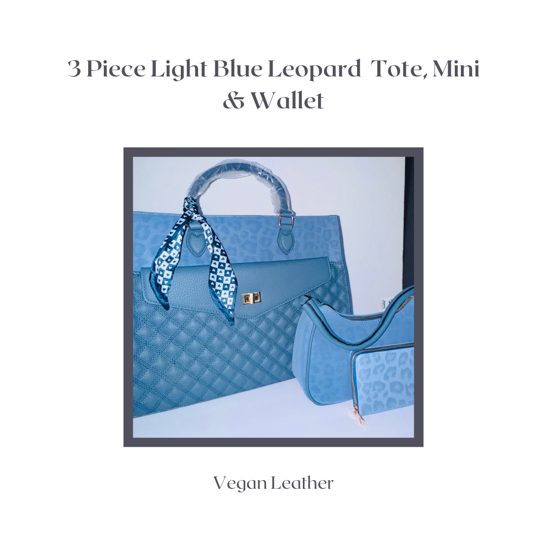 Blue Diamond Quilted 3-Piece Handbag Set