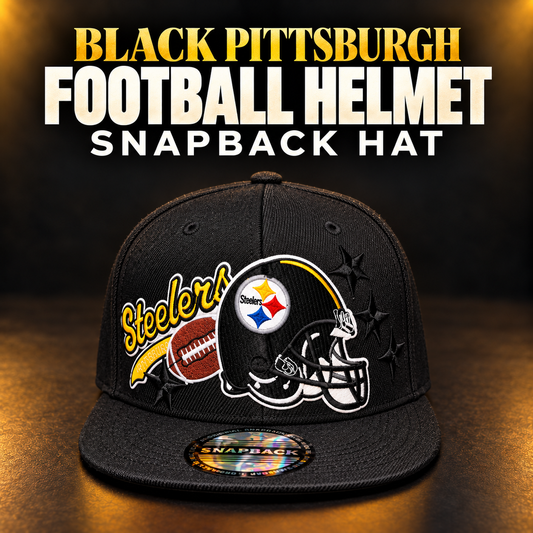 Black Pittsburgh Football Helmet Snapback Hat