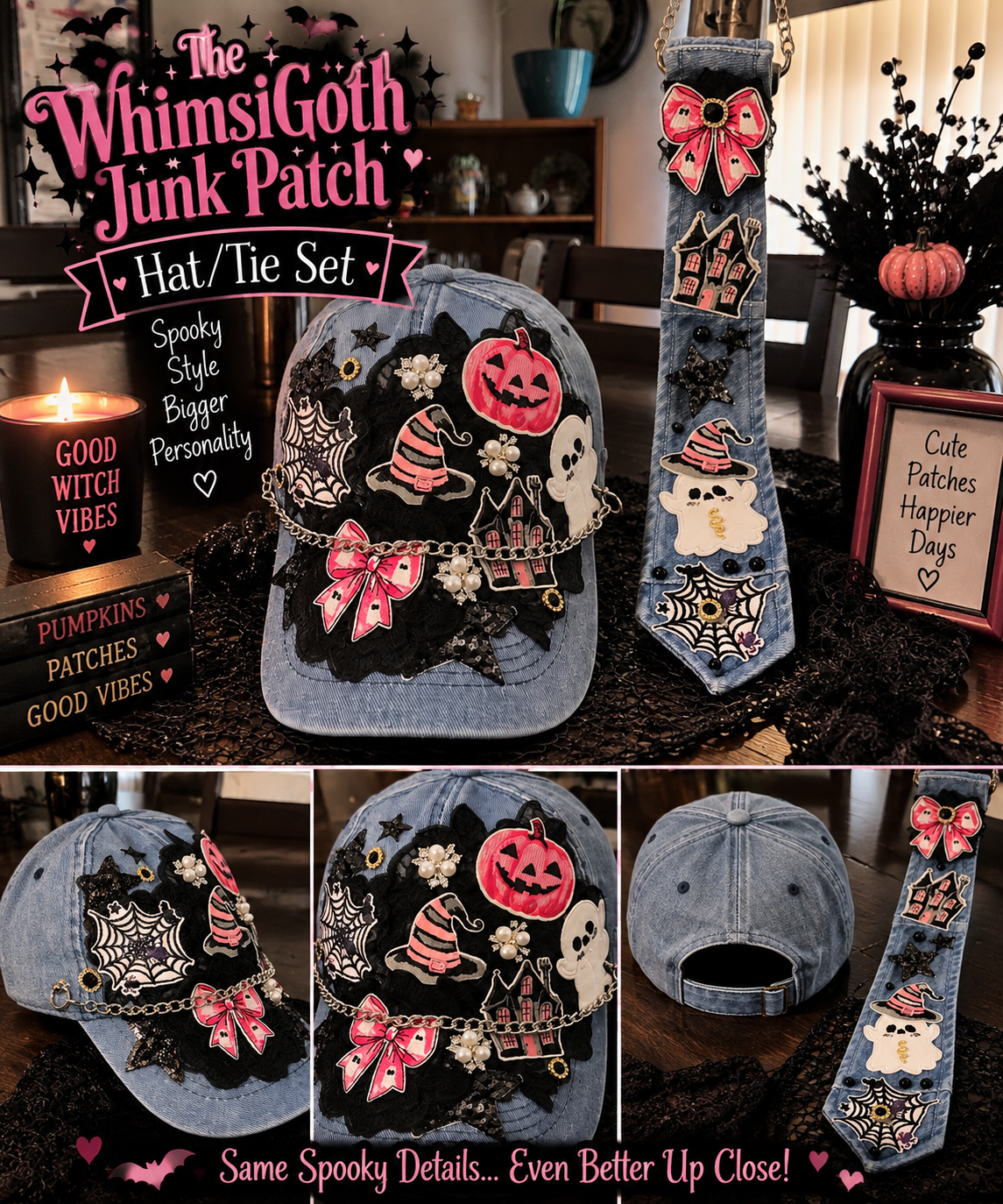 The WhimsiGoth Junk Patch Hat/Tie Set
