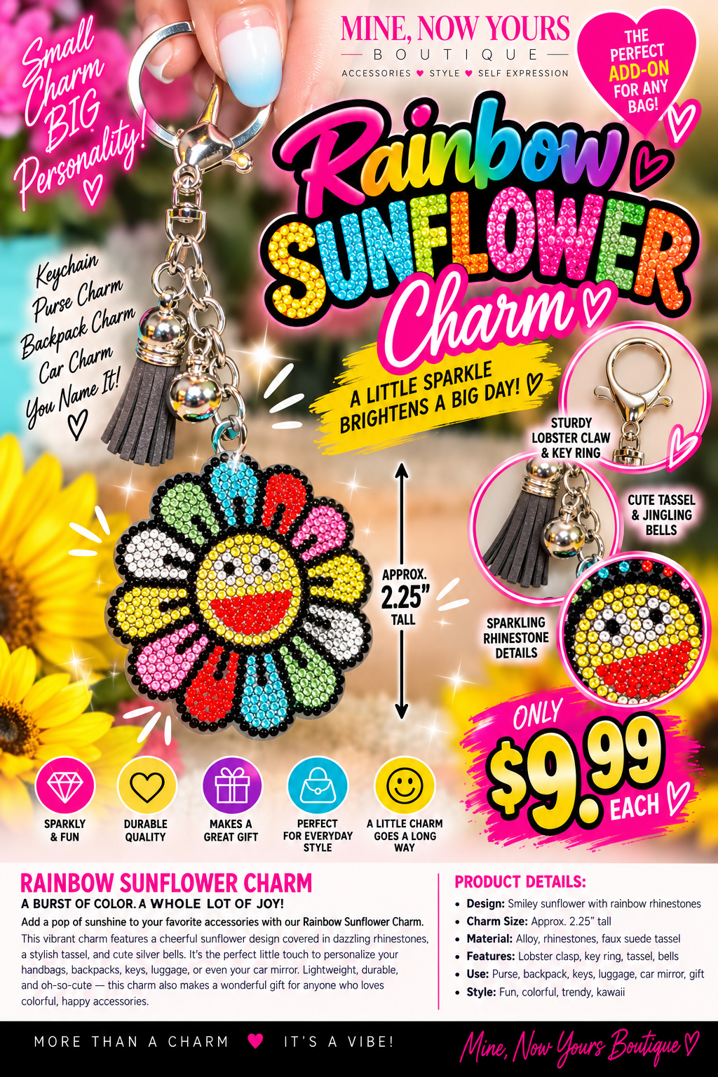 Rainbow Sunflower Charm