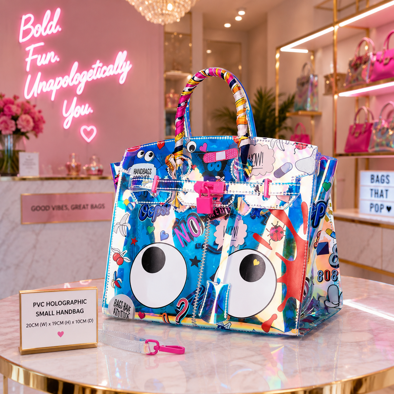 Eye Catching Cartoon Holographic Handbag (Size Small)
