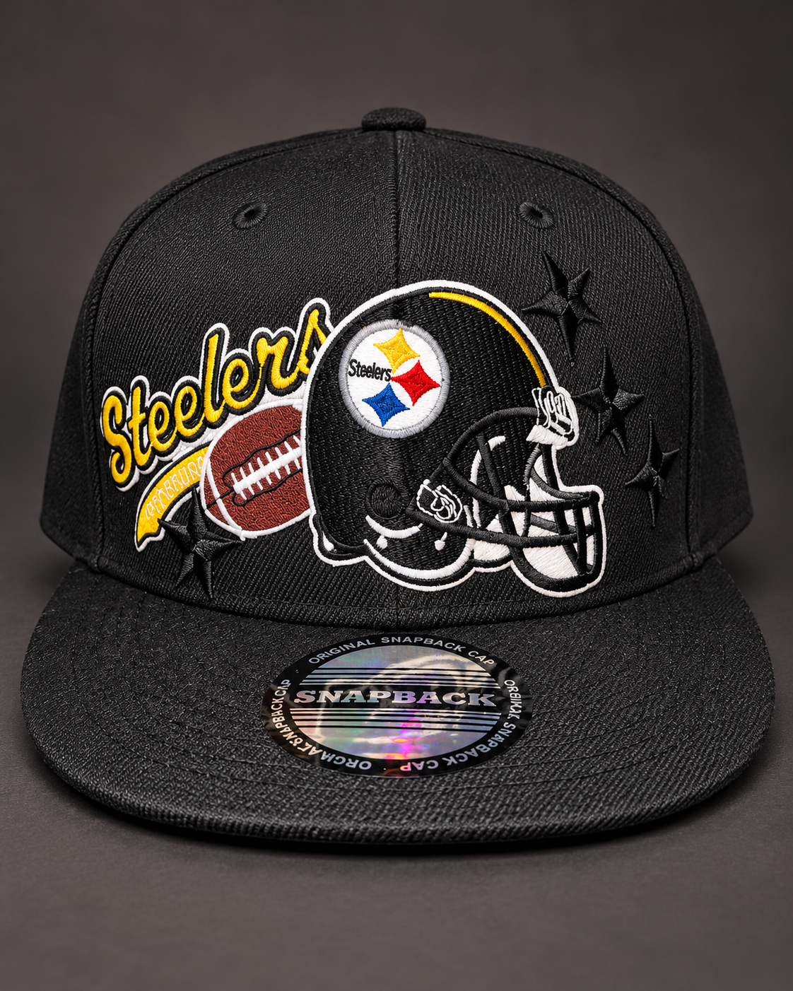 Black Pittsburgh Football Helmet Snapback Hat