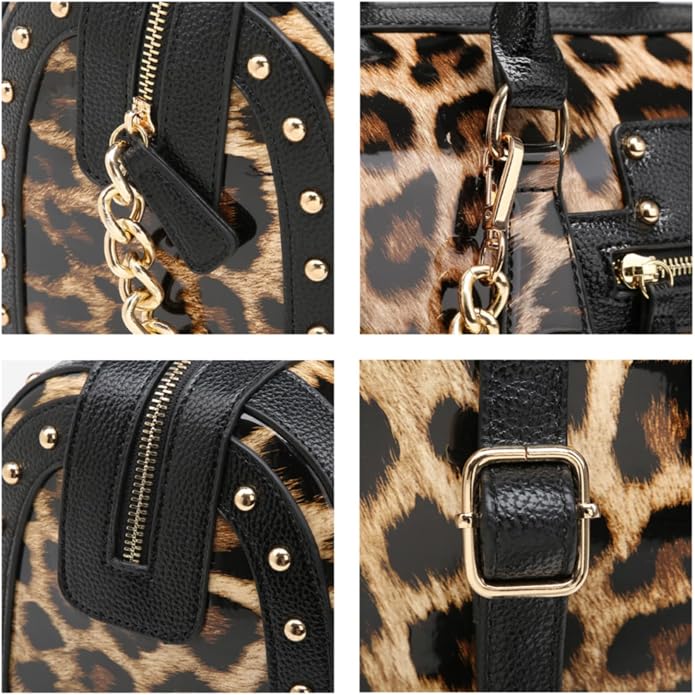 Leopard Luxe Studded Satchel