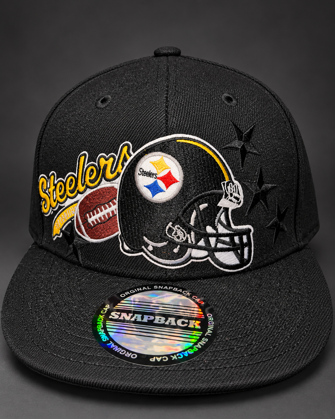 Black Pittsburgh Football Helmet Snapback Hat