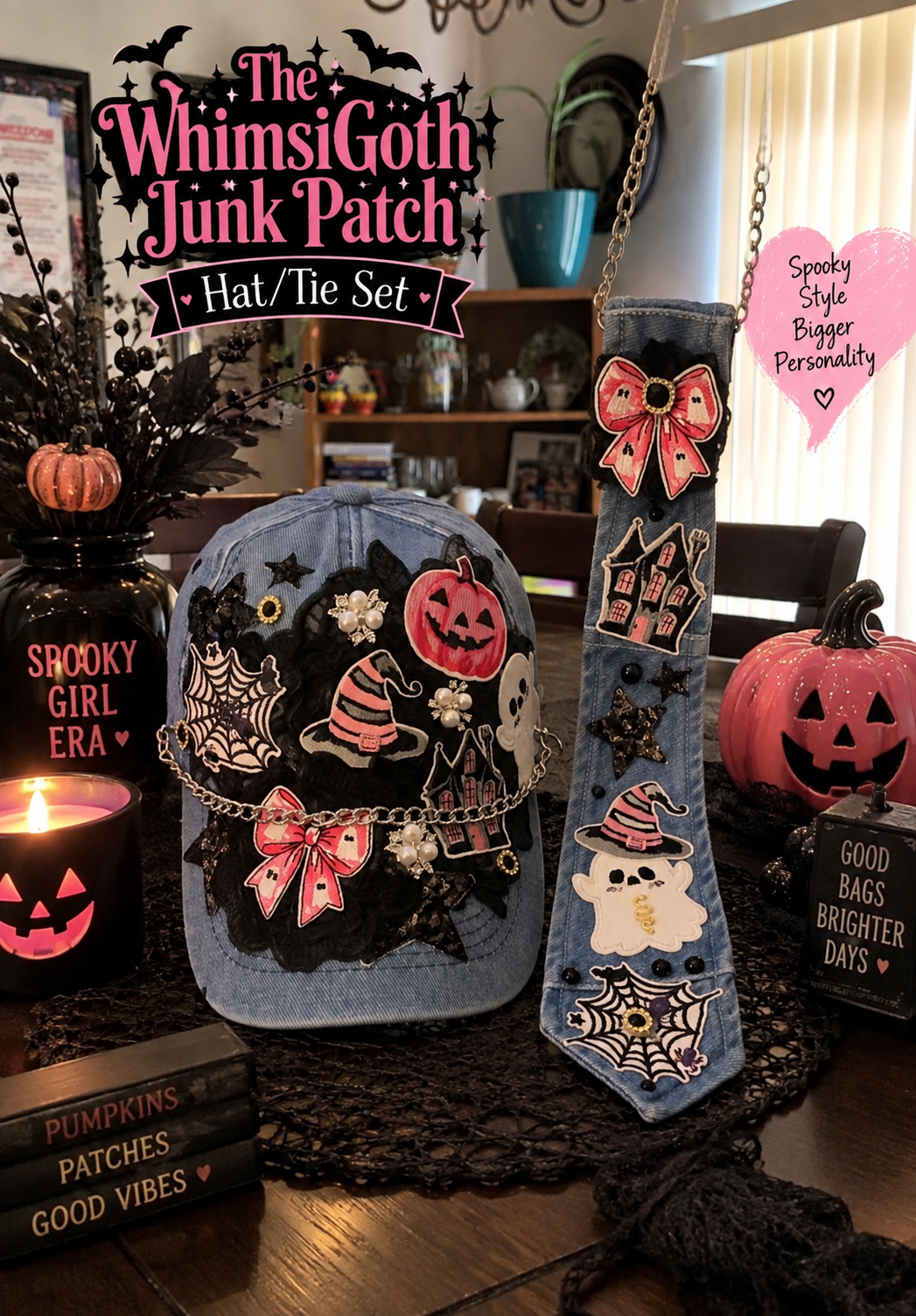 The WhimsiGoth Junk Patch Hat/Tie Set