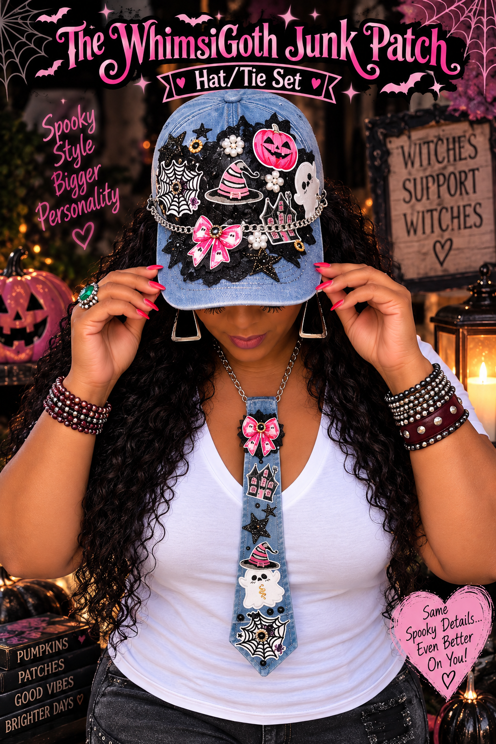 The WhimsiGoth Junk Patch Hat/Tie Set