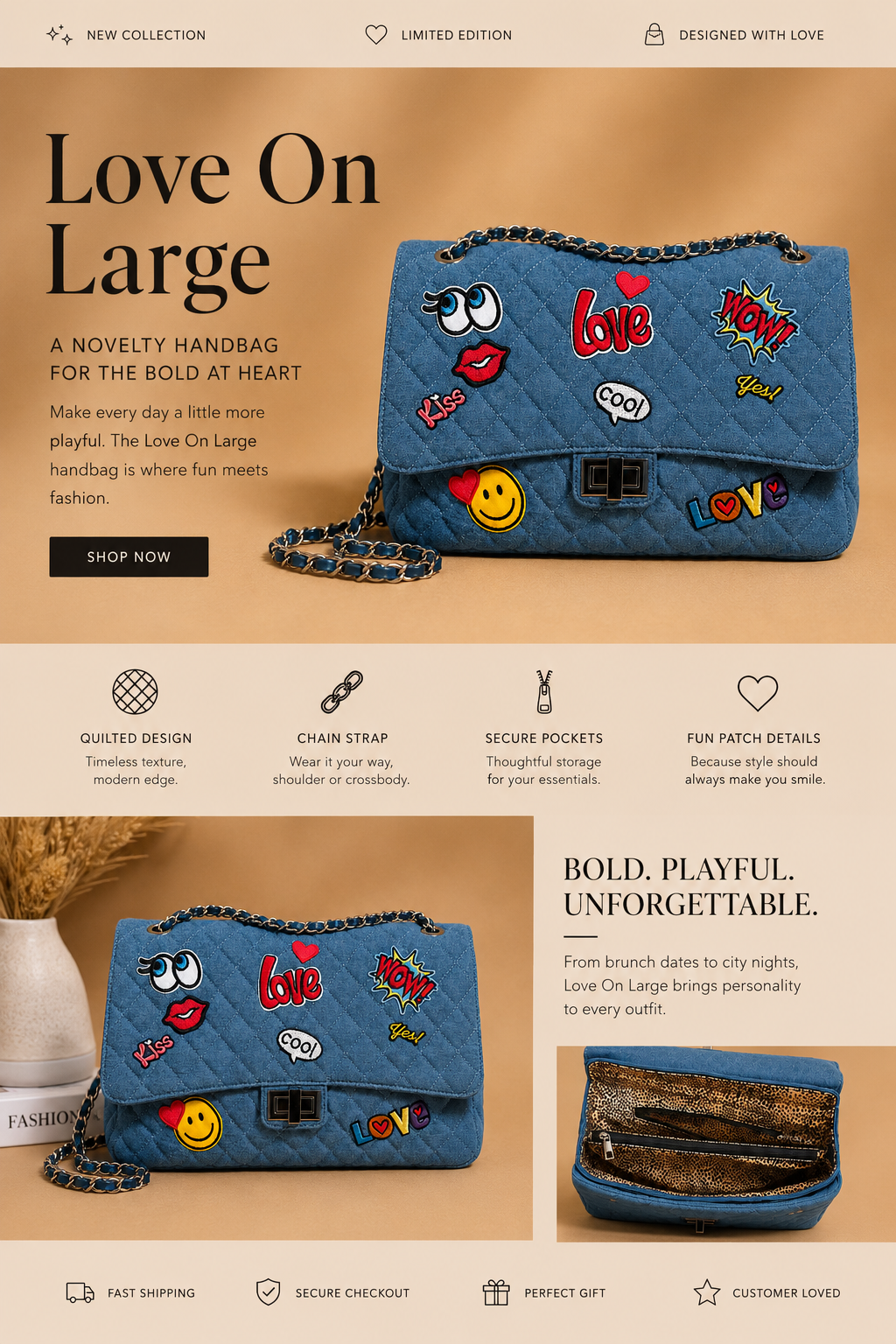 Love On Large Novelty Handbag
