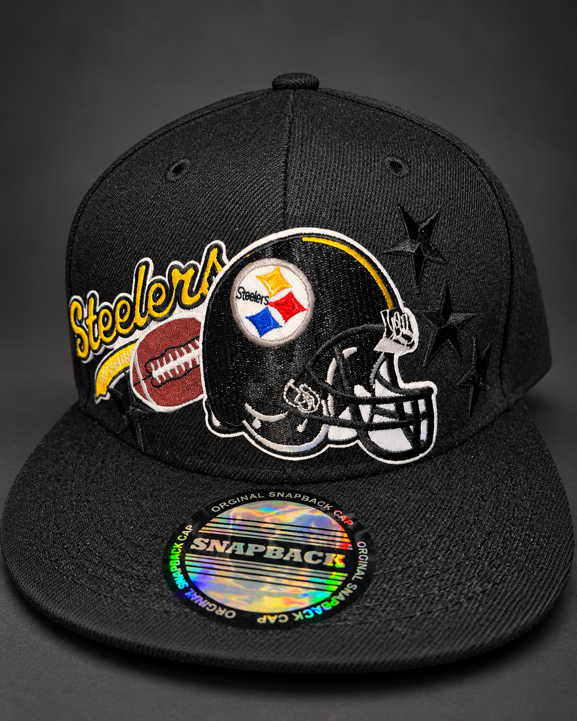 Black Pittsburgh Football Helmet Snapback Hat