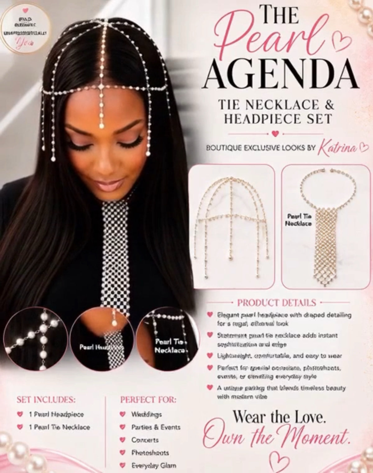 The Pearl Agenda: Pearl Tie Necklace & Headpiece Set