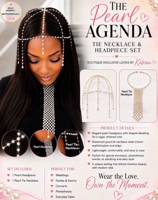 The Pearl Agenda: Pearl Tie Necklace & Headpiece Set