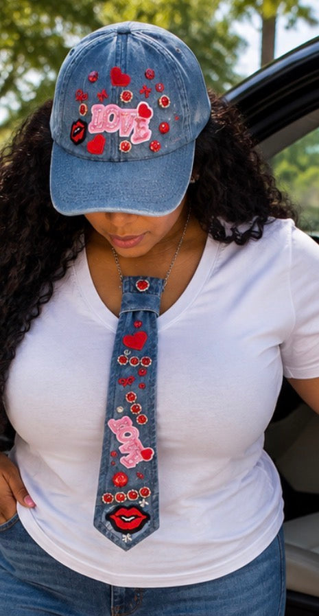 All the Hearts Stay - Junk Jewel Tie Necklace and Hat Set