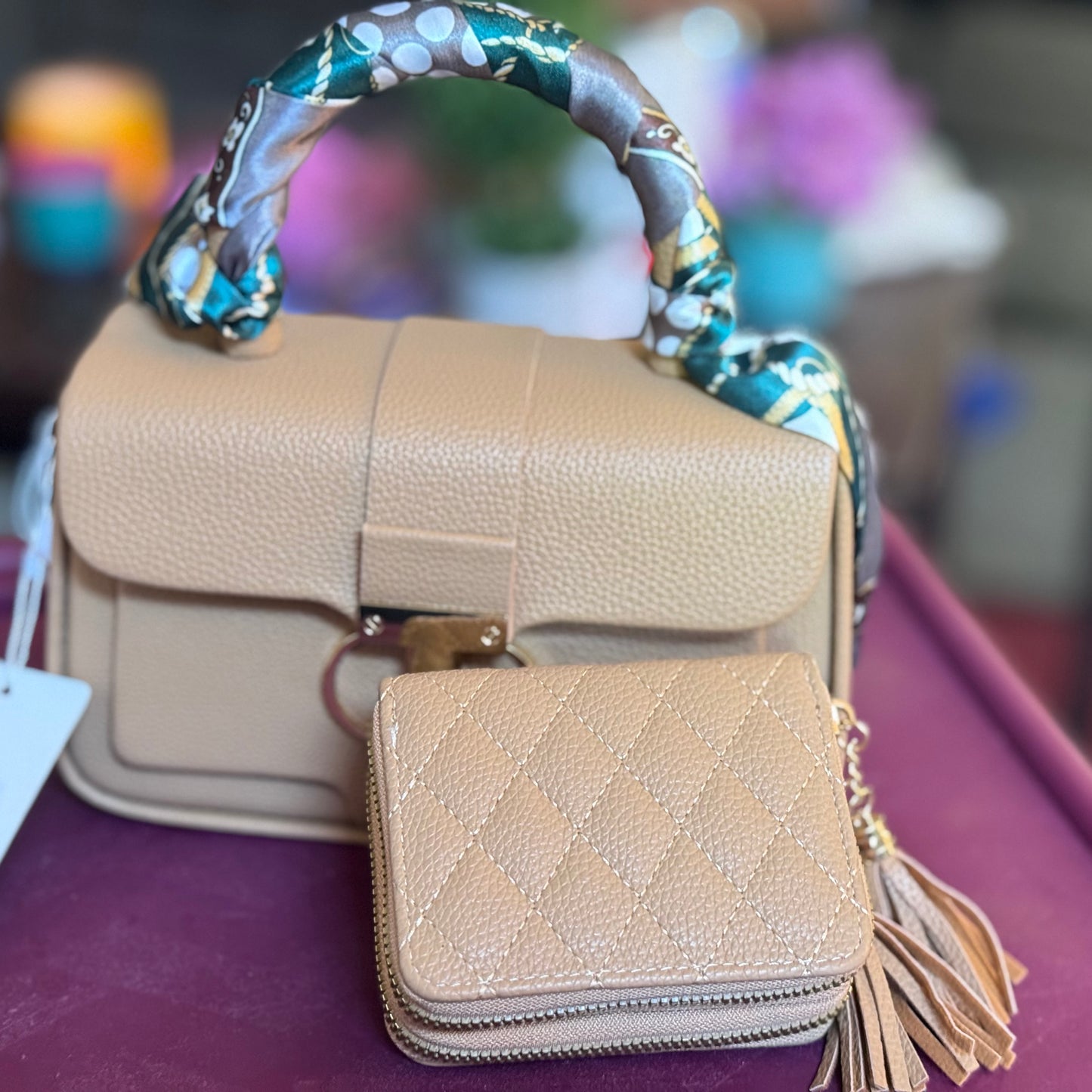 Tan Vegan Leather Handbag & Wallet Set