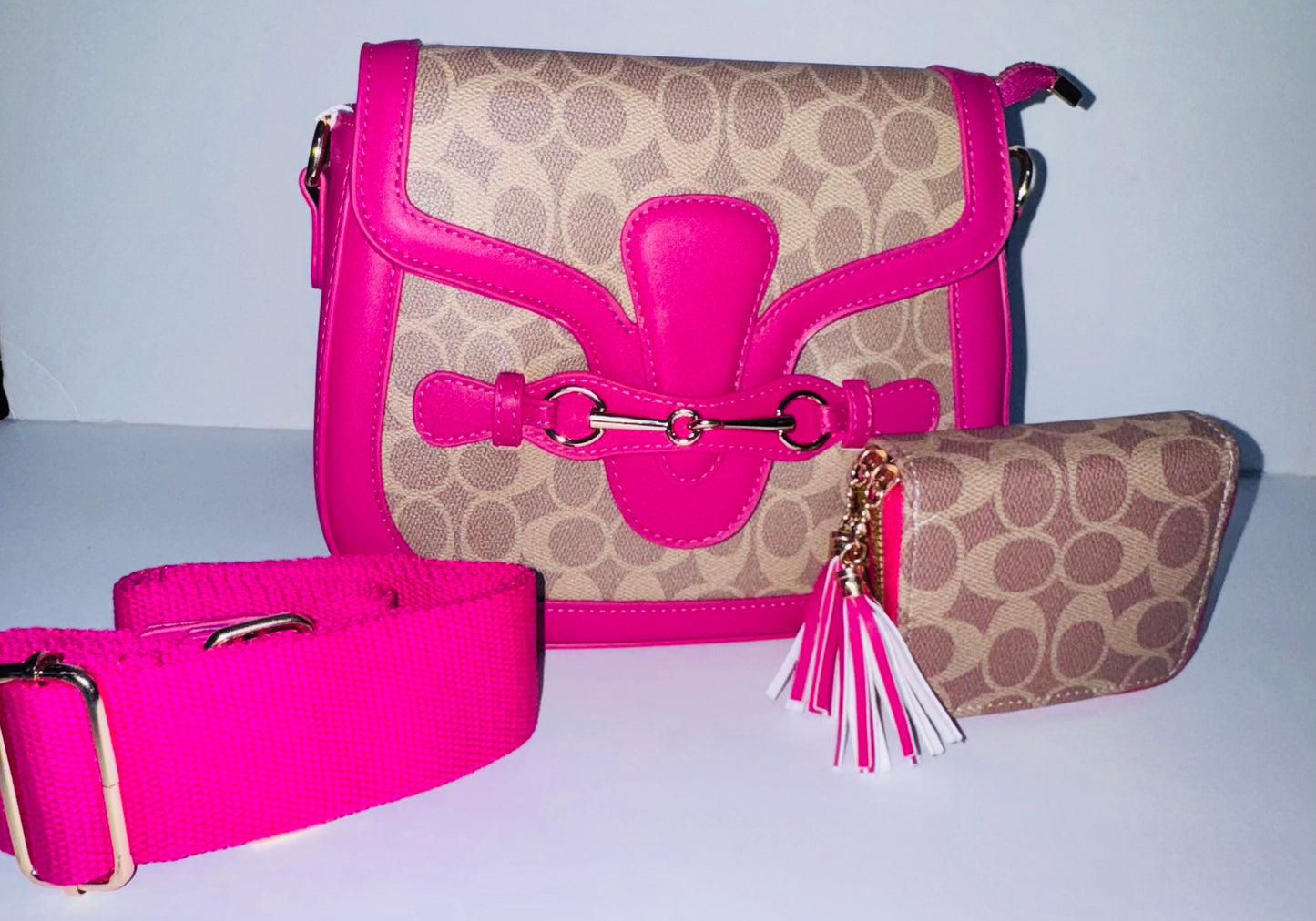 Hot Pink Designer Dupe Crossbody Set