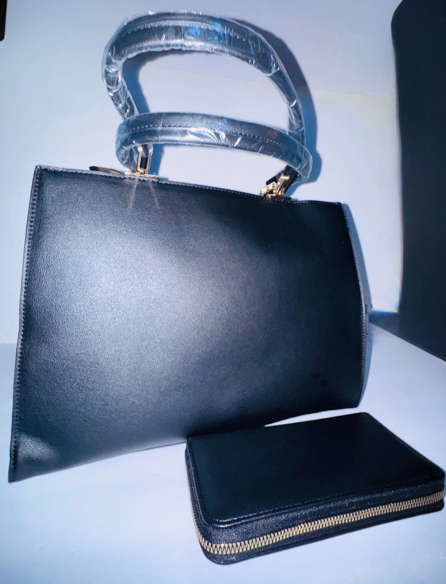 Classic Smooth Black 2-Piece Handbag Set