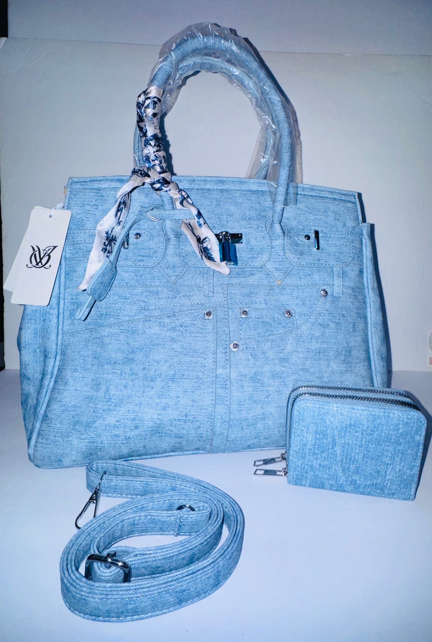 PU Printed Denim Dream 3-Piece Handbag Set