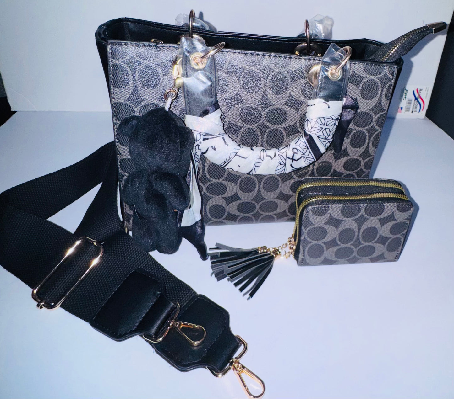 Signature Black & Grey 3-Piece DUPE Handbag Set