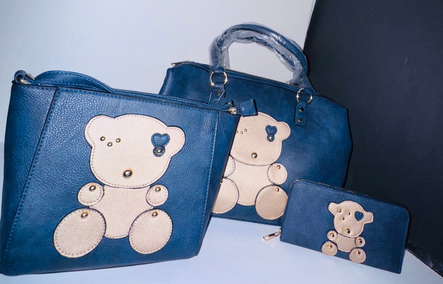 Royal Blue Teddy Charm 3-Piece Handbag Set
