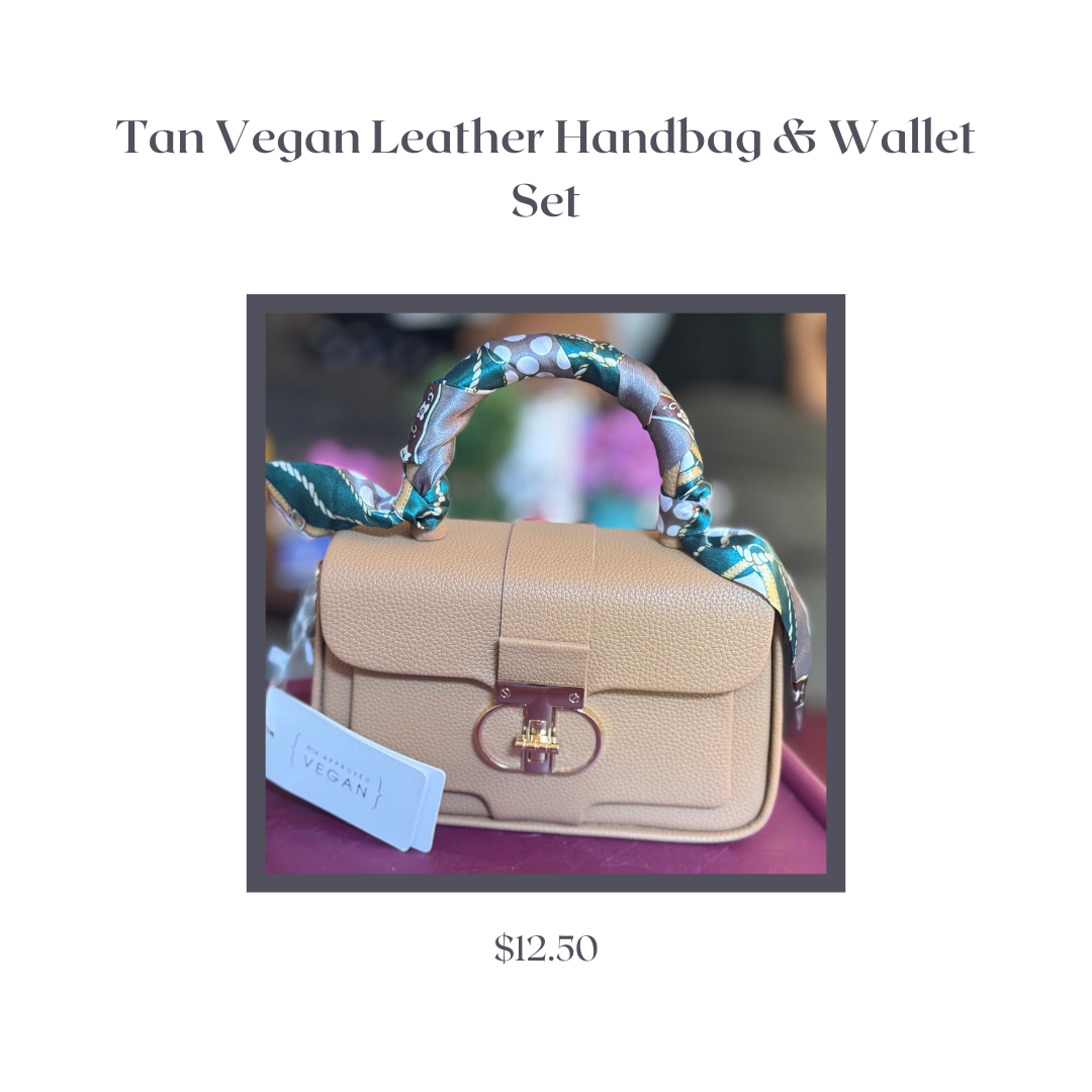 Tan Vegan Leather Handbag & Wallet Set