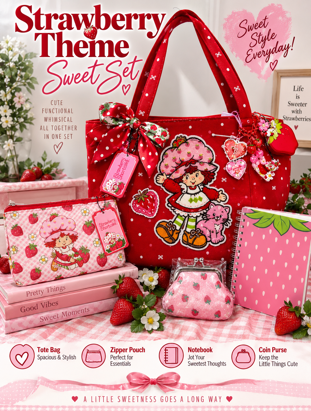 Strawberry Theme Sweet Set - Large Corduroy Tote