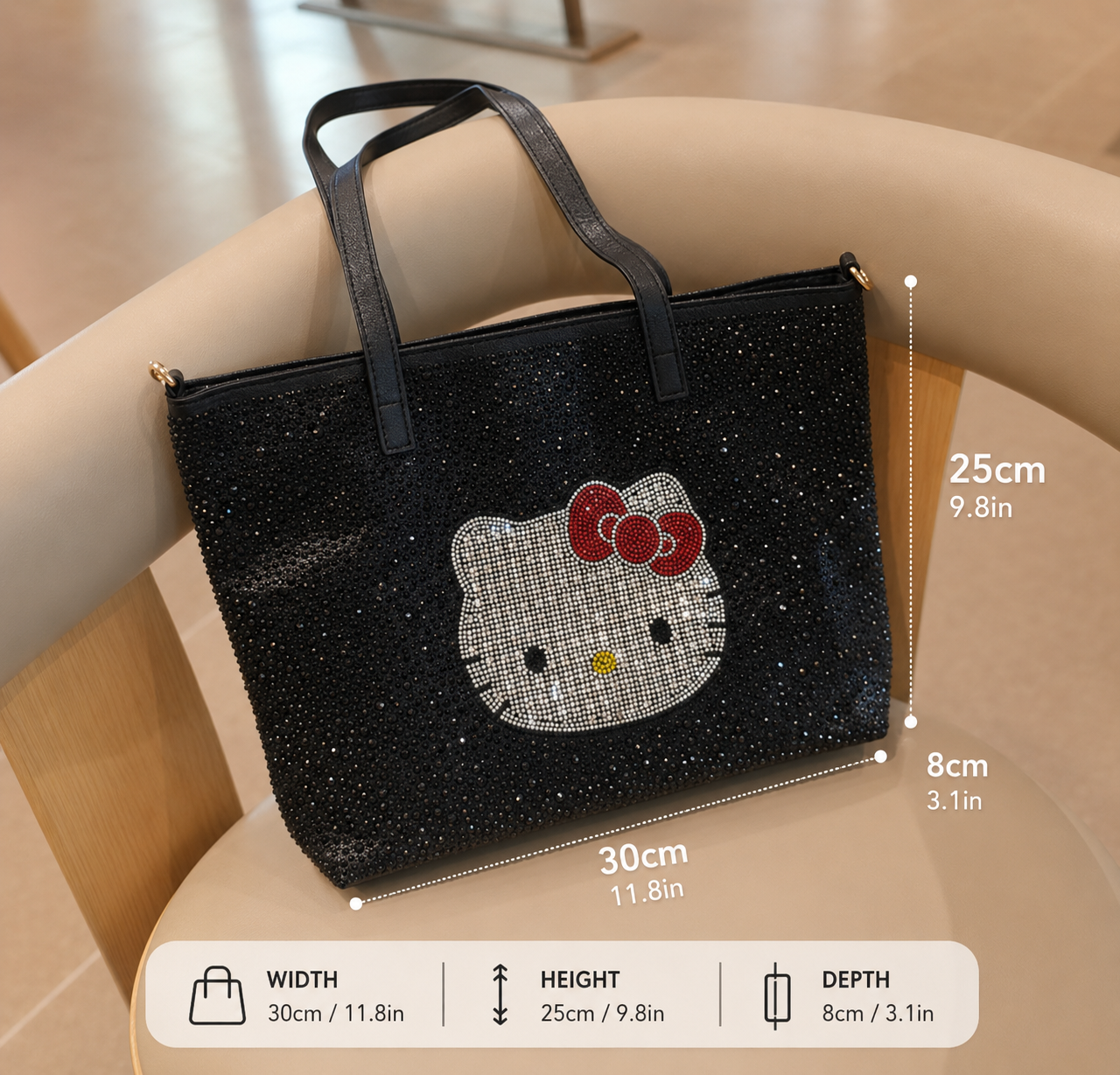Sparkling Kat Rhinestone Tote Bag