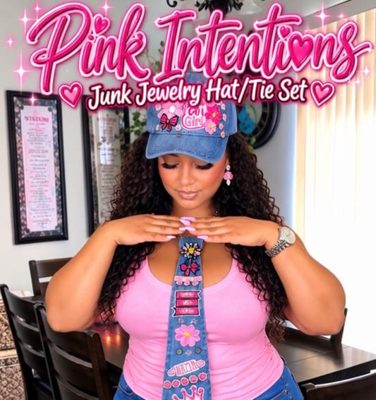 Pink Intentions Junk Jewelry Hat/Tie Set