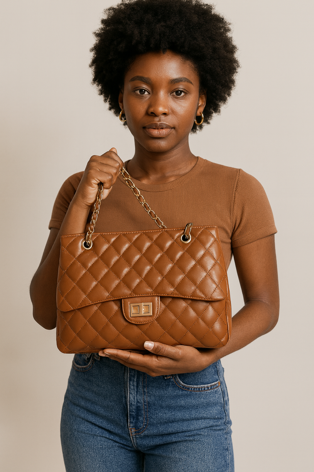 Baby Elisa Quilted Shoulder Bag in Caramel-Brown