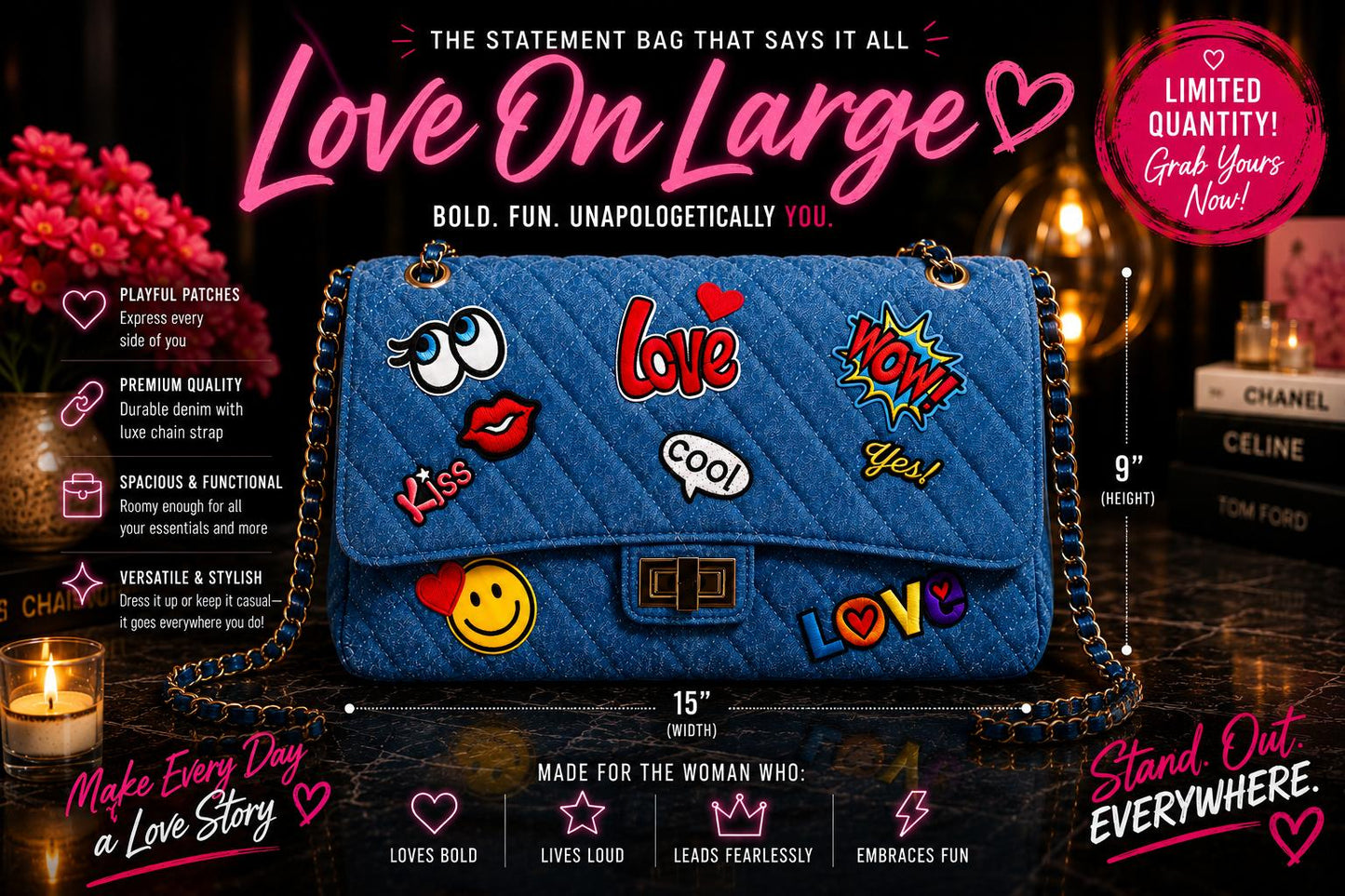 Love On Large Novelty Handbag